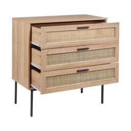 Wyld And Coco Bohonest Rattan Chest Of Drawers 3-Drawer - Black Frame, Oak Effect, 80 X 40 X 80 Cm - thumbnail 5
