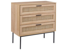 Wyld And Coco Bohonest Rattan Chest Of Drawers 3-Drawer - Black Frame, Oak Effect, 80 X 40 X 80 Cm - thumbnail 3