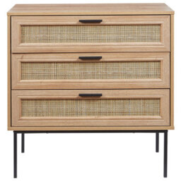 Wyld And Coco Bohonest Rattan Chest Of Drawers 3-Drawer - Black Frame, Oak Effect, 80 X 40 X 80 Cm - thumbnail 1