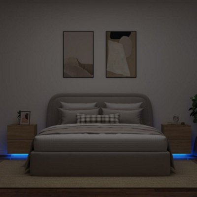 Berkfield Bedside Cabinets With Led Lights 2 Pcs Sonoma Oak Engineered Wood - image 1