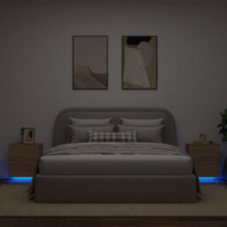 Berkfield Bedside Cabinets With Led Lights 2 Pcs Sonoma Oak Engineered Wood - thumbnail 1