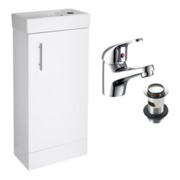 FNX Bathrooms Floor Standing Vanity Unit & Basin Sink Bathroom Cloakrooom Compact 400mm White Inc. Tap & Waste - thumbnail 3