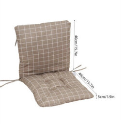 Grey Grid High Back Chair Cushion Seat Pad With Tie Garden Outdoor Indoor - thumbnail 2