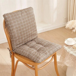 Grey Grid High Back Chair Cushion Seat Pad With Tie Garden Outdoor Indoor - thumbnail 5