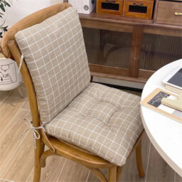 Grey Grid High Back Chair Cushion Seat Pad With Tie Garden Outdoor Indoor - thumbnail 3
