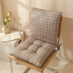 Grey Grid High Back Chair Cushion Seat Pad With Tie Garden Outdoor Indoor - thumbnail 4