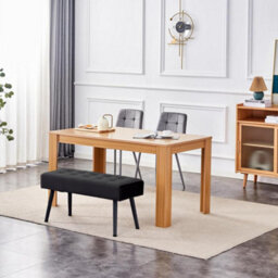 Kosy Koala Dining Table Set Oak Effect Table With 2 Grey Velvet Dining Chairs And 1 Black Bench - thumbnail 1