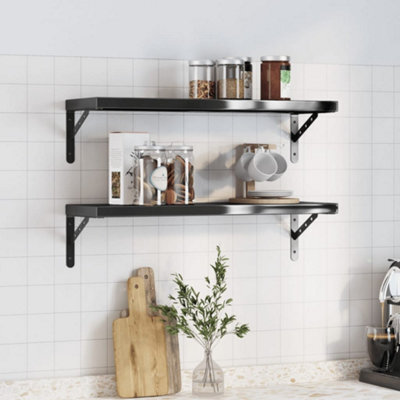 Berkfield Wall Shelves 2 Pcs 75X23.5X3 Cm Black Stainless Steel - image 1