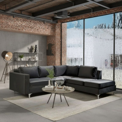 Orlando Velvet Upholstered Corner Sofa With Metal Legs Decorative Cushions Included 2355X212X85Cm Black Right - image 1