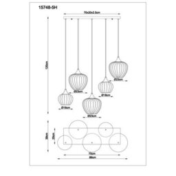 Luminosa Lighting Luminosa Sander Cluster Pendant Ceiling Light Matt Black Blending Glass Shade 5X E27 - thumbnail 5