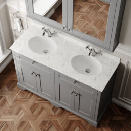 Hudson Reed Floor Standing Four Door Traditional Vanity Unit With 1 Tap Hole Grey Marble Double Basin In Storm Grey, 1220 X 470mm - thumbnail 3