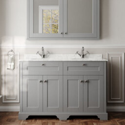 Hudson Reed Floor Standing Four Door Traditional Vanity Unit With 1 Tap Hole Grey Marble Double Basin In Storm Grey, 1220 X 470mm - thumbnail 2