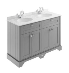 Hudson Reed Floor Standing Four Door Traditional Vanity Unit With 1 Tap Hole Grey Marble Double Basin In Storm Grey, 1220 X 470mm