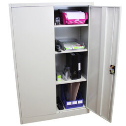 MonsterShop Powder Coated Steel Light Grey Office 2 Doors Filing Cabinet Flatpack Document File Lockable Storage 140Cm - thumbnail 3