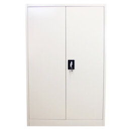 MonsterShop Powder Coated Steel Light Grey Office 2 Doors Filing Cabinet Flatpack Document File Lockable Storage 140Cm - thumbnail 1