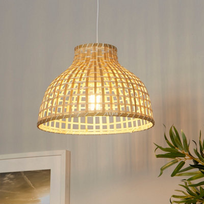 Lighting Collection Medium  Sun Weave Natural Rattan Style Open Lattice Dome Pendant Shade - image 1