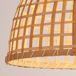Lighting Collection Medium  Sun Weave Natural Rattan Style Open Lattice Dome Pendant Shade - thumbnail 4