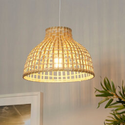 Lighting Collection Medium  Sun Weave Natural Rattan Style Open Lattice Dome Pendant Shade