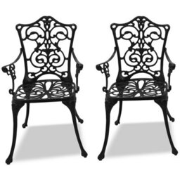 Centurion Supports Tabreez 2-Large Garden And Patio Bistro Chairs With Armrests In Cast Aluminium Black - thumbnail 2