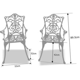 Centurion Supports Tabreez 2-Large Garden And Patio Bistro Chairs With Armrests In Cast Aluminium Black - thumbnail 6