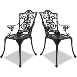 Centurion Supports Tabreez 2-Large Garden And Patio Bistro Chairs With Armrests In Cast Aluminium Black - thumbnail 3