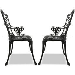 Centurion Supports Tabreez 2-Large Garden And Patio Bistro Chairs With Armrests In Cast Aluminium Black - thumbnail 5