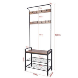 Black & Rustic Oak Entryway Hallway Coat Hanger Hooks Stand & Shoe Bench Storage Display Rack Unit - thumbnail 2