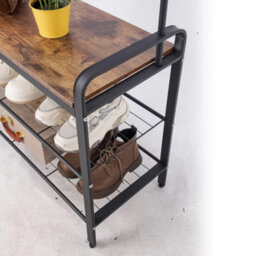 Black & Rustic Oak Entryway Hallway Coat Hanger Hooks Stand & Shoe Bench Storage Display Rack Unit - thumbnail 6