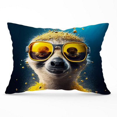 Warren Reed Designer Meerkat With Golden Glasses Splashart Cushions 33Cm X 48Cm