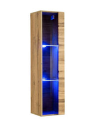 Arte Switch Ww2 Oak Wotan Hung Display Cabinet 30Cm - Natural Wood Wall Showcase With Blue Led Lighting - thumbnail 1
