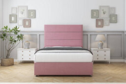 "Sloomy Texas Pink Plush Divan Bed Base 2 Drawers Same Side With 54"" Floor Standing Headboard 4'6 Double" - thumbnail 2