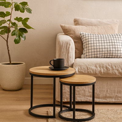Wyld Haus Odense Nesting Tables Wild Oak Effect Tops With Black Steel Hairpin Legs - image 1