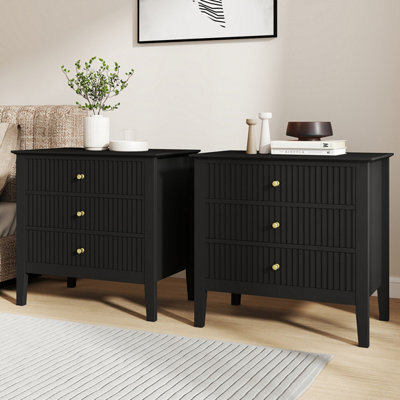 Melody Maison Pair Of Large 3 Drawer Bedside Tables - Hales Black Range - image 1