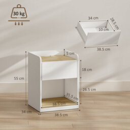 Homcom Bedside Table With Drawer And Shelf, White And Oak - thumbnail 3