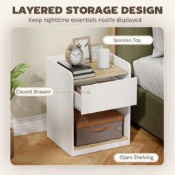 Homcom Bedside Table With Drawer And Shelf, White And Oak - thumbnail 4