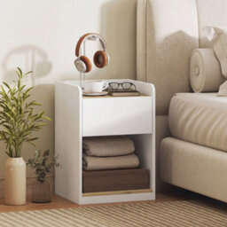 Homcom Bedside Table With Drawer And Shelf, White And Oak - thumbnail 1