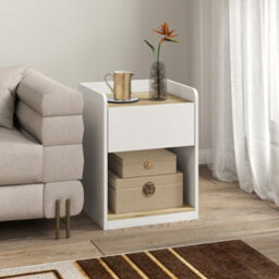 Homcom Bedside Table With Drawer And Shelf, White And Oak - thumbnail 7