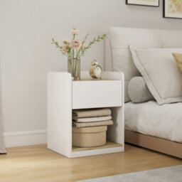 Homcom Bedside Table With Drawer And Shelf, White And Oak - thumbnail 8