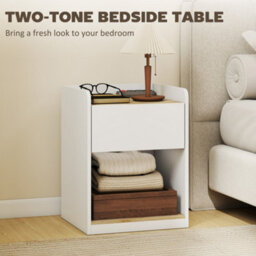Homcom Bedside Table With Drawer And Shelf, White And Oak - thumbnail 6