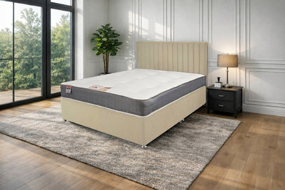 "Knight Sleep Emily Cream Naples 5Ft Bed Set With Orthopaedic Mattress, No Drawers & 24""headboard - King" - image 1