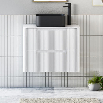 Royal Bathrooms Avenza 800mm Matt White Wall Hung Bathroom Countertop Vanity Unit 2 Drawer With Art Square Basin - image 1