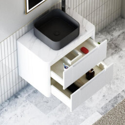 Royal Bathrooms Avenza 800mm Matt White Wall Hung Bathroom Countertop Vanity Unit 2 Drawer With Art Square Basin - thumbnail 5