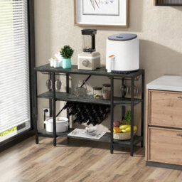 3 Tier Wine Bar Cabinet Industrial Wine Rack With Storage Shelves Grey - thumbnail 4