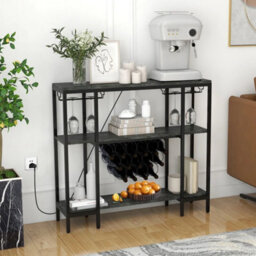 3 Tier Wine Bar Cabinet Industrial Wine Rack With Storage Shelves Grey - thumbnail 5