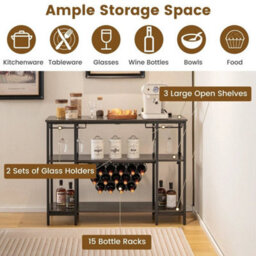 3 Tier Wine Bar Cabinet Industrial Wine Rack With Storage Shelves Grey - thumbnail 6