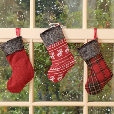Dibor Set Of 2 Traditional Beresford Light Brown Faux Fur Xmas Gift Decoration Christmas Stocking For Kids - image 1