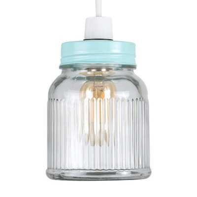 Valuelights Retro Style Duck Egg Blue And Clear Glass Ribbed Pattern Design Jar Ceiling Light Shade (D)12Cm - image 1