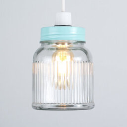 Valuelights Retro Style Duck Egg Blue And Clear Glass Ribbed Pattern Design Jar Ceiling Light Shade (D)12Cm - thumbnail 2