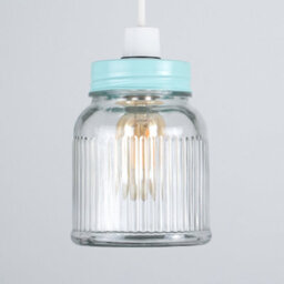 Valuelights Retro Style Duck Egg Blue And Clear Glass Ribbed Pattern Design Jar Ceiling Light Shade (D)12Cm - thumbnail 3