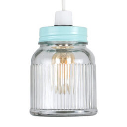 Valuelights Retro Style Duck Egg Blue And Clear Glass Ribbed Pattern Design Jar Ceiling Light Shade (D)12Cm - thumbnail 1